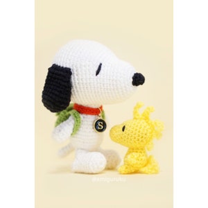 Patron au crochet d'un ami amigurumi blanc chien et oiseau/poupée peluche/bijou de sac PDF image 1