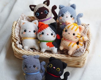 Crochet Pattern of ALL (4+3) CATS Calico - Siamese - Stripped Tabby - Bicolor - Basic Color Cat Amigurumi - Cat Series (PDF)