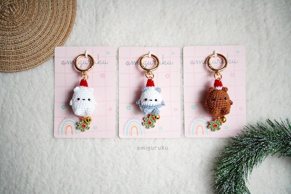 SET of 3 Pcs - Amigurumi Crochet Keychain Christmas Three Little