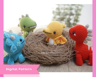 Dinosaur Amigurumi Crochet Pattern: T-Rex, Pterodactyl, Triceratops (PDF)