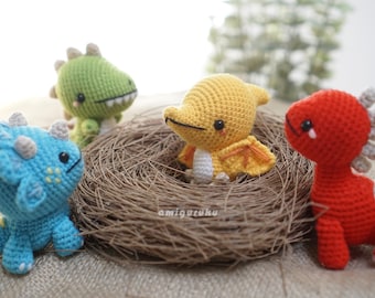 DINO SET 4in1 (Bundle) Crochet Pattern of Cute Dinosaurs T-Rex Pterodactyl Triceratop and Amargasaurs Amigurumi (PDF)