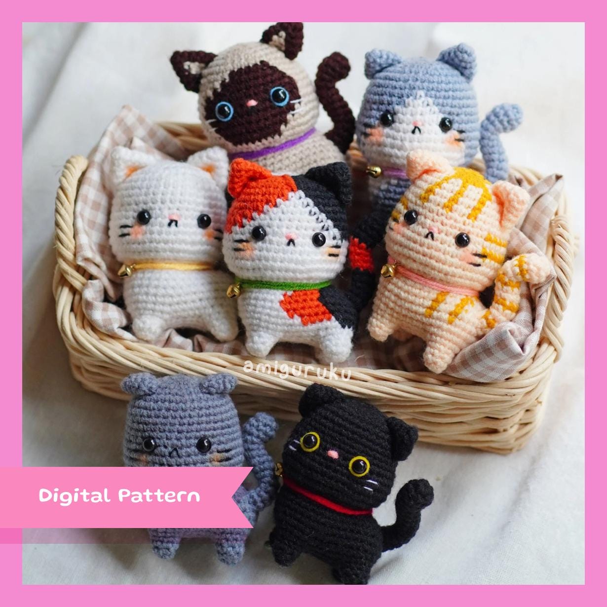 Crochet Cat Amigurumi Pattern: Calico, Siamese, Tabby, Bicolor (PDF)