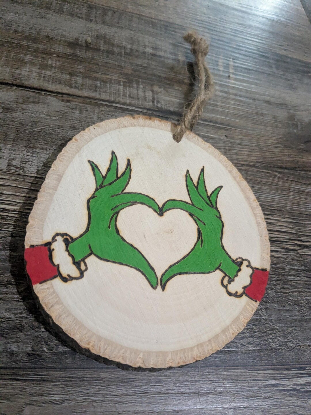 Slice Rinch Hand-painted Grinch Wood Slice Ornament, Christmas Decor - Etsy