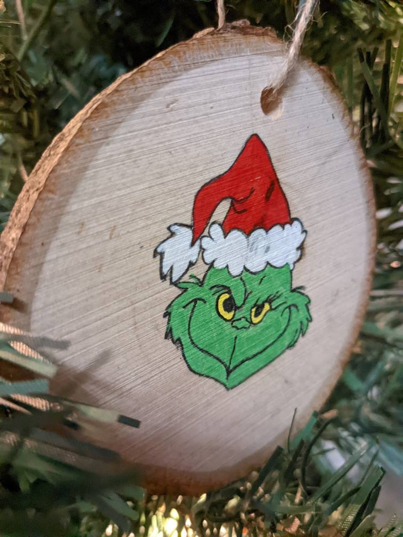 Slice Rinch Handmade Grinch Wood Slice Ornament, Christmas Decor - Etsy