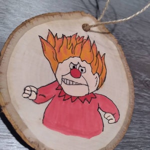 Heat miser ornament, wood slice ornament, miser Brothers, a year without a santa, heat miser, wooden ornament, heat miser Christmas ornament