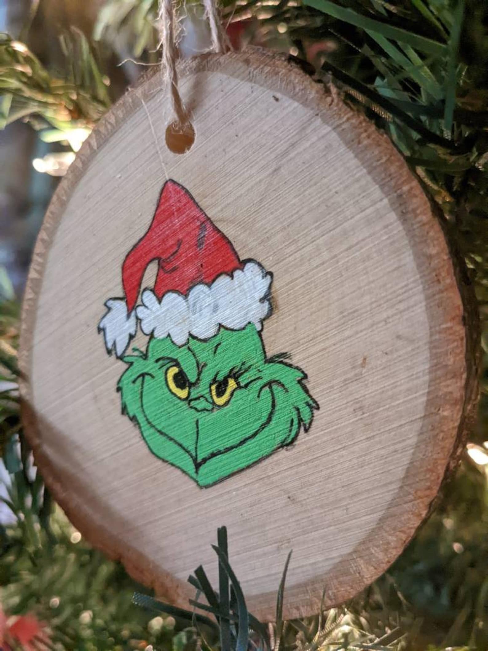 Slice Rinch Handmade Grinch Wood Slice Ornament, Christmas Decor - Etsy