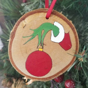 Grinch Ornament, the Grinch , Grinch hand ornament, the Grinch ornament, wood slice ornament, hand painted ornament