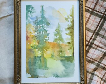 Expressive Abstract Landscape Watercolor Original Painting