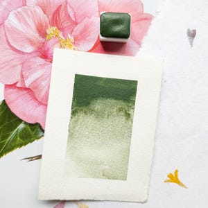 Acquerello fatto a mano / Forest Gloom / Acquerello verde granulato / Acquerello artistico / Mezza padella mista personalizzata
