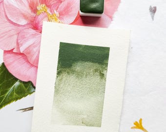 Forest Gloom Watercolor Paint: Granulating Green, Handmade Half Pan