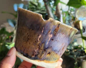 Handmade Ceramic Double-Wall Watercolor Cup With Brush Rest Purple Speckled Oyster (A)