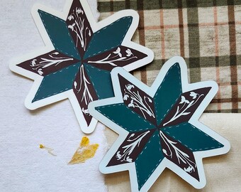Quilt Star Square Flower Art Die Cut Sticker
