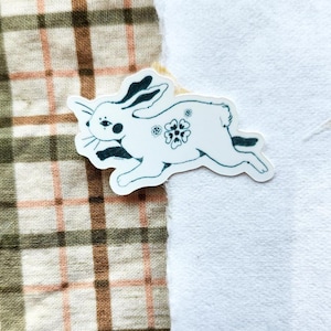 Rabbit Folk Art Die Cut Sticker