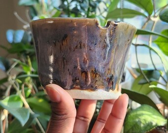 Handmade Ceramic Double-Wall Watercolor Cup With Brush Rest Purple Speckled Oyster (D)