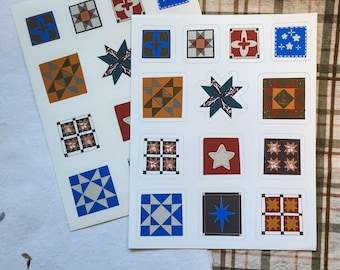Square Quilt Block Folk Patchwork Vinyl Sticker Sheet