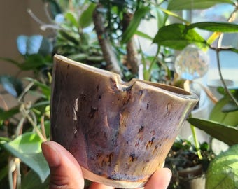 Handmade Ceramic Double-Wall Watercolor Cup With Brush Rest Purple Speckled Oyster (B)