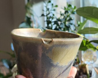 Handmade Ceramic Double-Wall Watercolor Cup With Brush Rest Blue Oyster (B)
