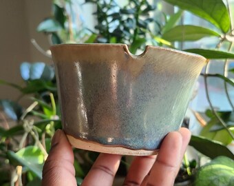 Handmade Ceramic Double-Wall Watercolor Cup With Brush Rest Blue Oyster (E)