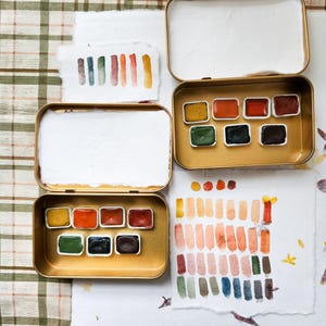 Autumn Harvest Handmade Watercolor Set| 7 Fall-Themed Colors | Quarter Pan Set | Artist-Grade | Small Batch | Eco-Friendly Pigments