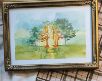 Expressive Sunlit Abstract Landscape Watercolor Original Painting