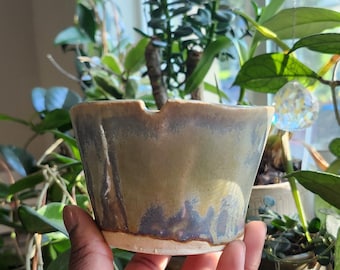 Handmade Ceramic Double-Wall Watercolor Cup With Brush Rest Blue Oyster (C)