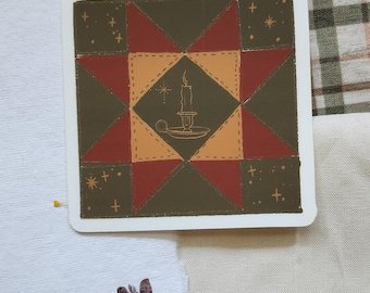 Sawtooth Star Quilt Square Candle Art Die Cut Sticker