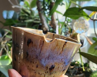 Handmade Ceramic Double-Wall Watercolor Cup With Brush Rest Purple Speckled Oyster (C)