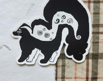 Skunk Folk Art Die Cut Sticker