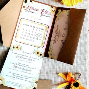 GIRASOLI Partecipazione matrimonio invito nozze tema girasoli - wedding timeline - stile rustico - pocketfold