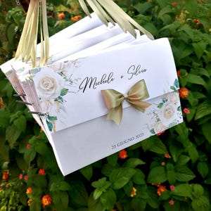 OFFERTA 50 PEZZI Wedding bag wedding pochette - rose bianche e foglie - greenery - botanical - acquerello verde e bianco boho chic eucalipto
