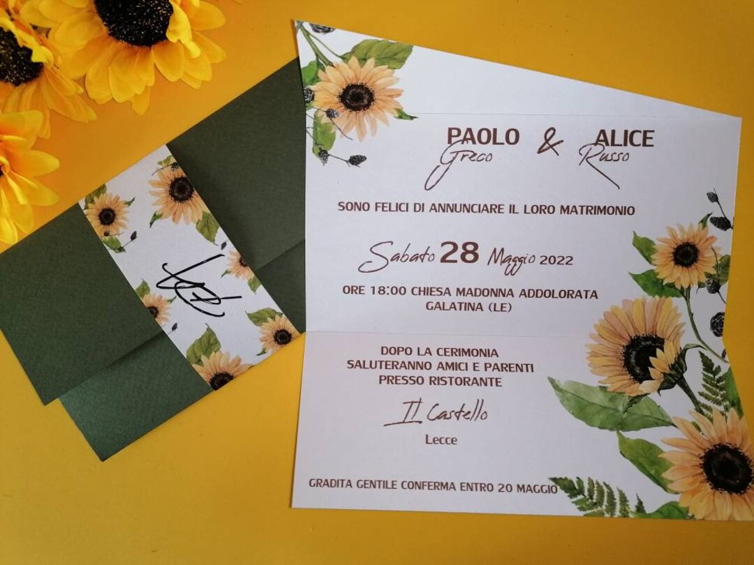 Invitaciones de boda con temática de girasol, con sobre, hechas a mano,  coordinadas con girasoles, boda con girasoles - Etsy México, image size:1080x810
