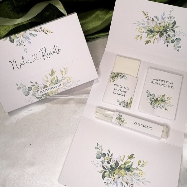 OFFERTA A TEMPO 50 pezzi - Wedding bag - wedding pochette-tema foglie - ulivo olive - greenery - acquerello eucalipto