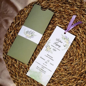 Partecipazione matrimonio invito nozze tema ulivo e lavanda - wedding invitation olive theme - tema rustico - greenery - invito segnalibro