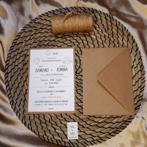 Invito nozze stile rustico country - partecipazione matrimonio busta kraft - stile boho - Busta juta