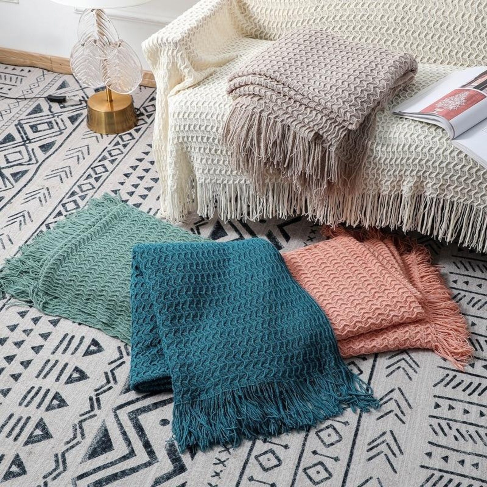Soft Jacquard Knitted Throw Blanket Bedspread Etsy