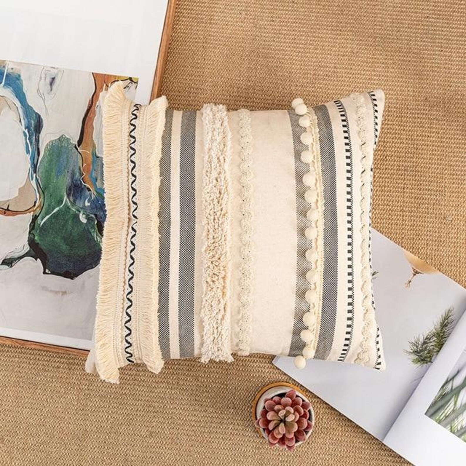 Modern Boho Fringe Throw Pillow Cover Etsy