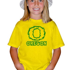Youth Unisex Jagged O Oregon Printed T-Shirt 100 Percent Cotton Green Yellow