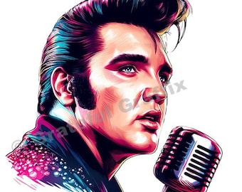 Elvis Presley Illustration T-Shirt King of Rock and Roll Elvis Shirt