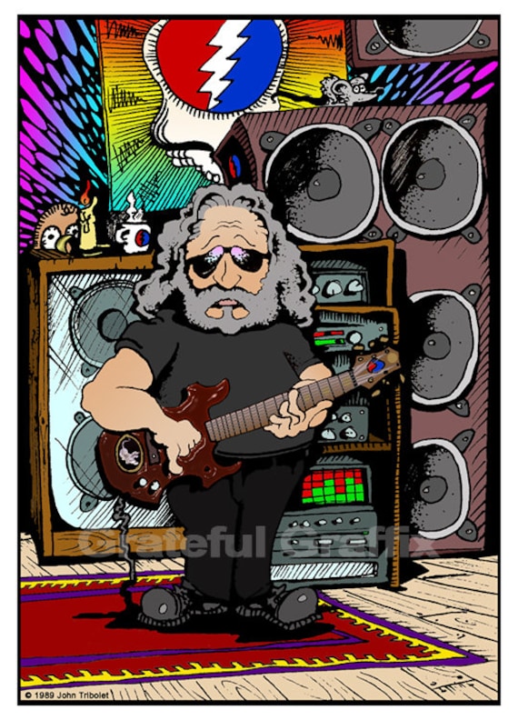Adult Unisex Jerry Garcia Cartoon Drawing Printed T-shirt 100