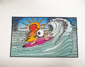 Psychedelic Surfing Eyeball Printed Graphic T-Shirt