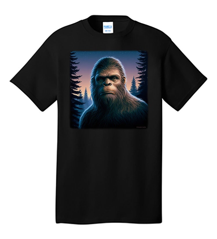 Realistic Bigfoot Face T-shirt Sasquatch in Woods at Night With Trees ...