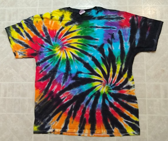 New Unisex Adult Tie Dye T Shirt 100 Cotton Black Rainbow Etsy