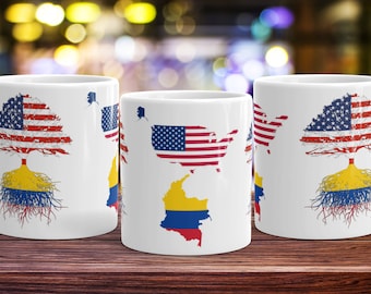 Colombian American Roots Coffee Mug: Colombia USA Flag Gift