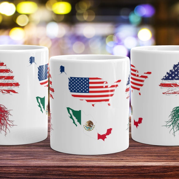 Mexico Immigrant Roots Tee Coffee Mug Cup | Mexico USA Flag | Mexican American | US Naturalization Christmas Birthday Ceremony Gift