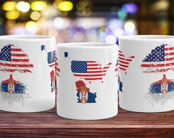 Serbian American Roots Coffee Mug - Serbia USA Flag Gift