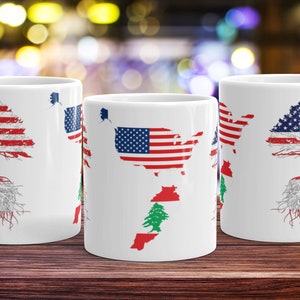 Lebanon Immigrant Roots Tee Coffee Mug Cup | Lebanon USA Flag | Lebanese American | US Naturalization Christmas Birthday Ceremony Gift