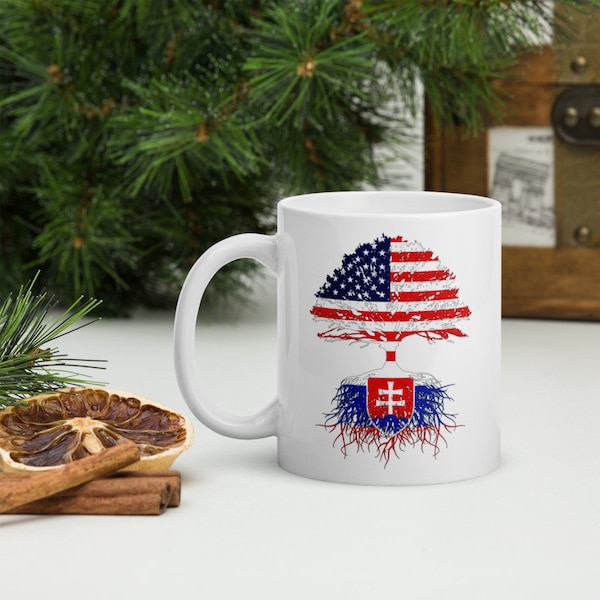 Slovakia Roots Coffee Mug Cup, Slovakia USA Flag Mug, Slovakian Born Immigrant Mug, US Naturalization Ceremony Birthday Gift Men Women