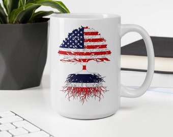 Thai American Roots Coffee Mug: Thailand USA Flag Gift