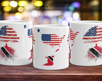 Trinidad Tobago USA Flag Coffee Mug - Immigrant Roots Gift