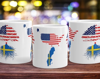 Swedish American Roots Coffee Mug: Sweden USA Flag Gift
